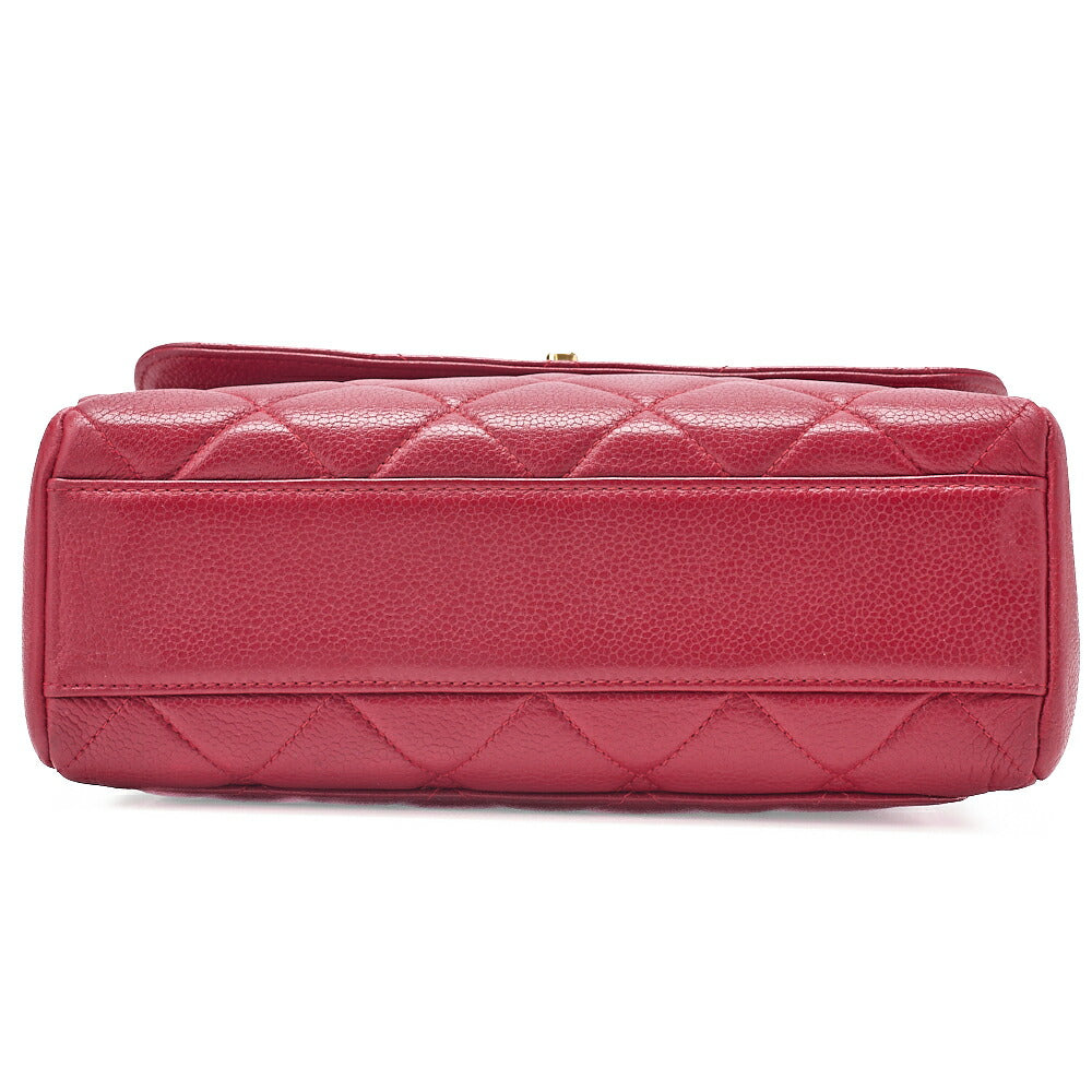 CHANEL Caviar Skin Matelasse Single Square Chain Shoulder Red Gold-Tone Hardware, Pre-Owned