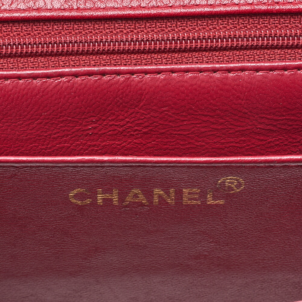 CHANEL Caviar Skin Matelasse Single Square Chain Shoulder Red Gold-Tone Hardware, Pre-Owned