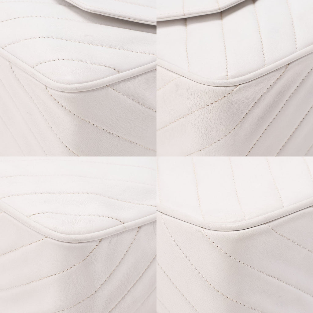 CHANEL Lambskin Diagonal Stitch Fringe Bijou Chain Shoulder White Gold-Tone Hardware, Pre-Owned