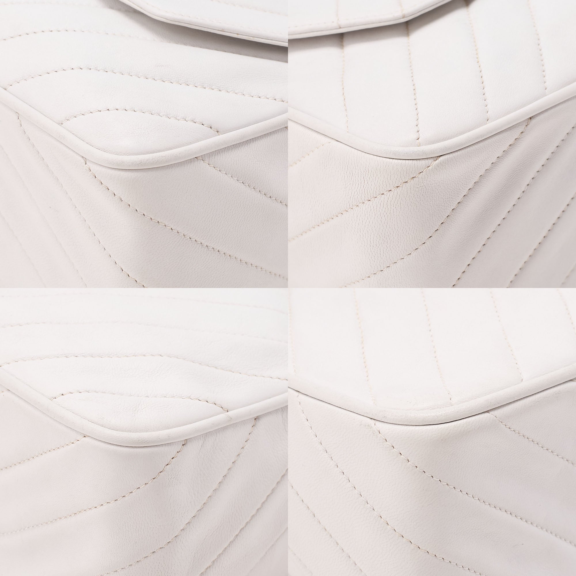 CHANEL Lambskin Diagonal Stitch Fringe Bijou Chain Shoulder White Gold-Tone Hardware, Pre-Owned