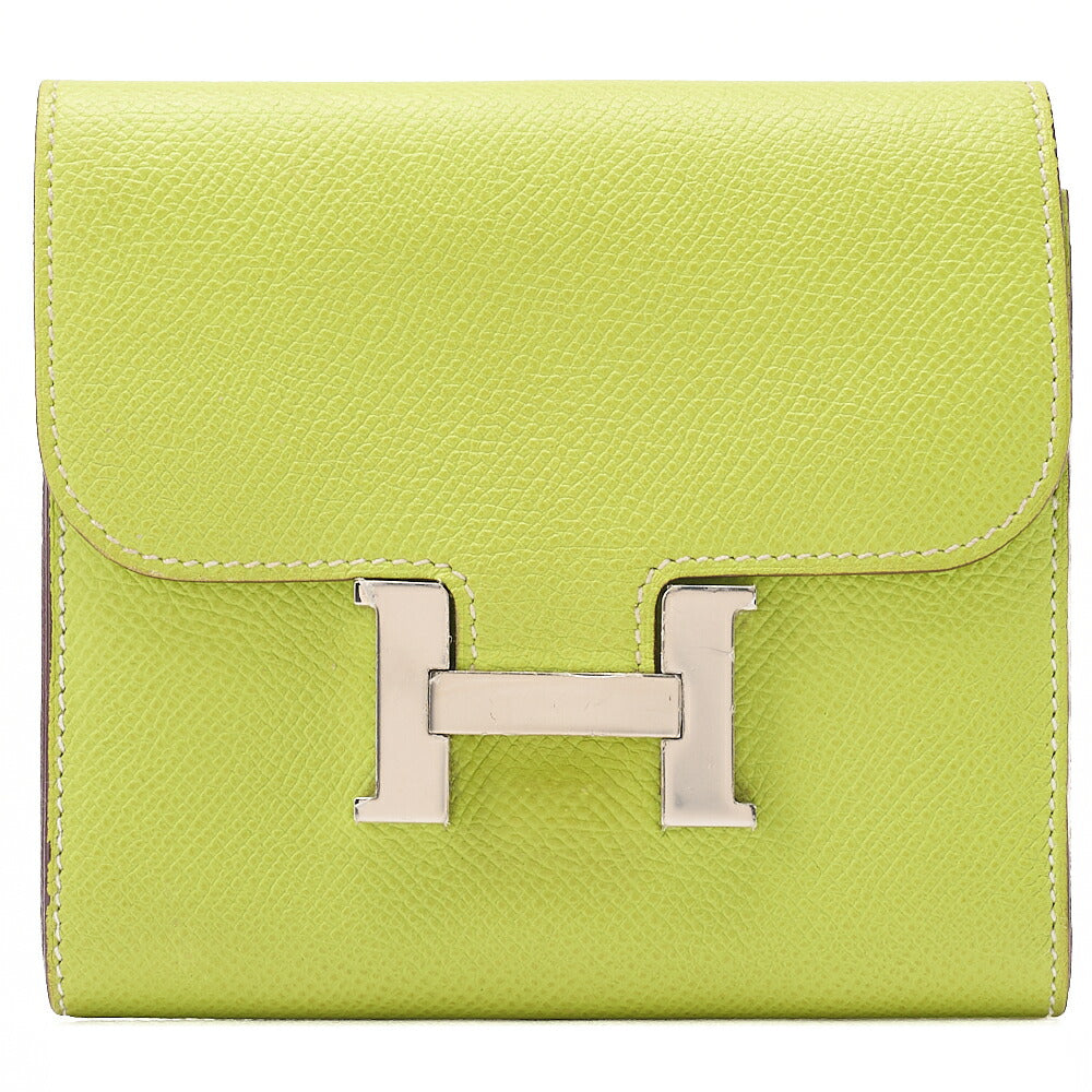 HERMES Constance Compact Bi-Fold Wallet Epson Green Silver-Tone Hardware, Pre-Owned