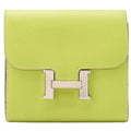 HERMES Constance Compact Bi-Fold Wallet Epson Green Silver-Tone Hardware, Pre-Owned