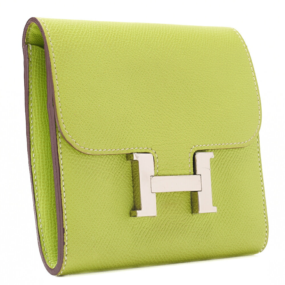 HERMES Constance Compact Bi-Fold Wallet Epson Green Silver-Tone Hardware, Pre-Owned