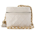 CHANEL Lambskin Matelasse Fringe with Lid Chain Shoulder White Gold-Tone Hardware, Pre-Owned