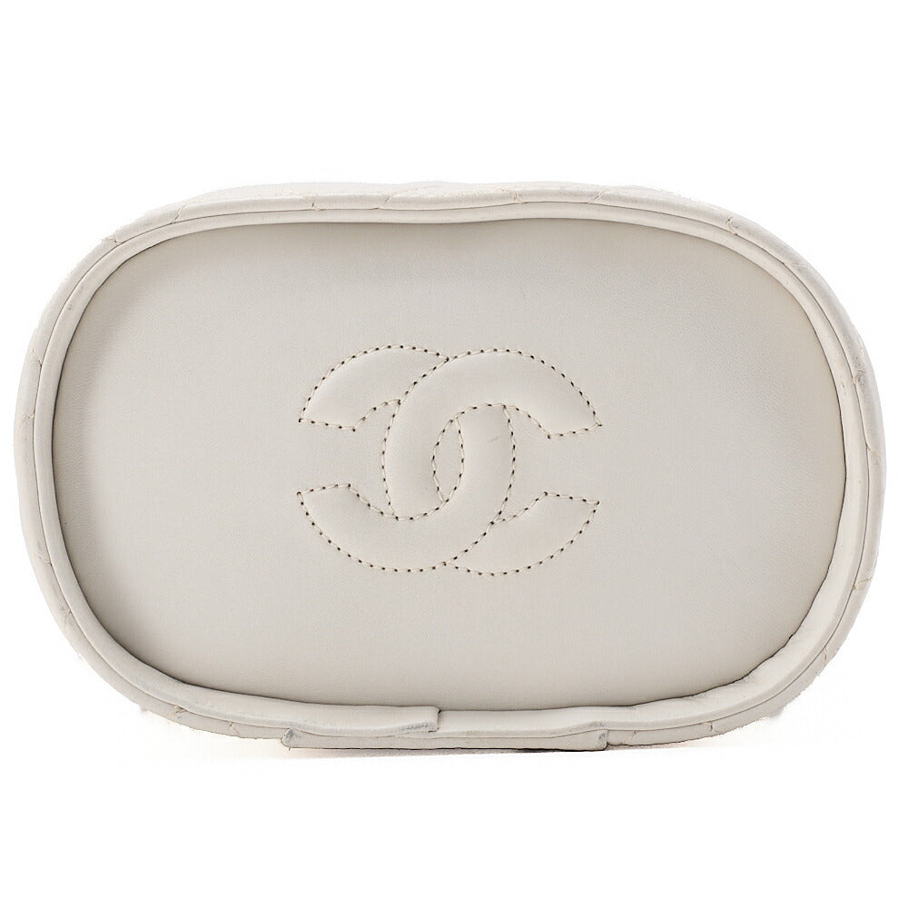 CHANEL Lambskin Matelasse Fringe with Lid Chain Shoulder White Gold-Tone Hardware, Pre-Owned
