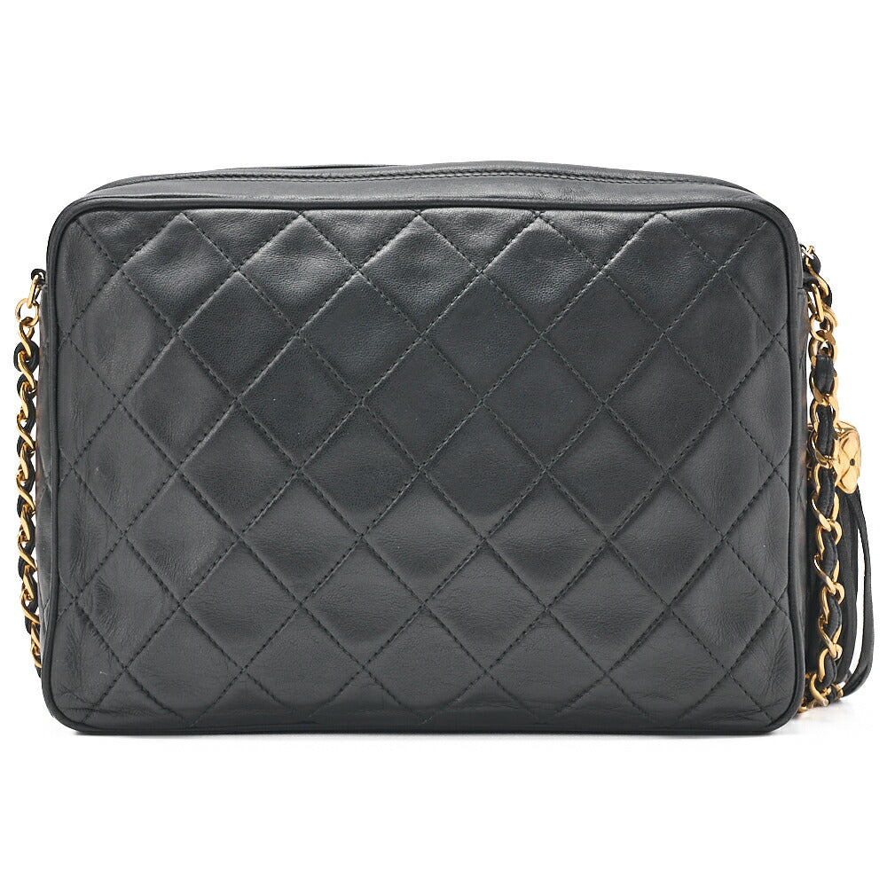 CHANEL Lambskin Matelasse Coco Mark Fringe Chain Shoulder Black Gold-Tone Hardware, Pre-Owned