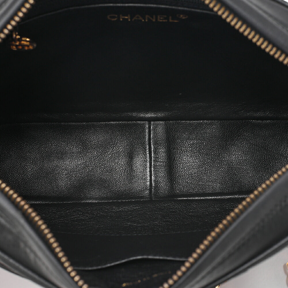 CHANEL Lambskin Matelasse Coco Mark Fringe Chain Shoulder Black Gold-Tone Hardware, Pre-Owned
