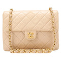 CHANEL Chain Shoulder Bag Mini Matelasse 20cm Lambskin Beige Gold-Tone Hardware, Pre-Owned