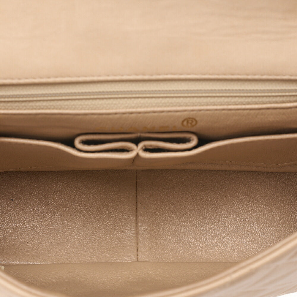 CHANEL Chain Shoulder Bag Mini Matelasse 20cm Lambskin Beige Gold-Tone Hardware, Pre-Owned