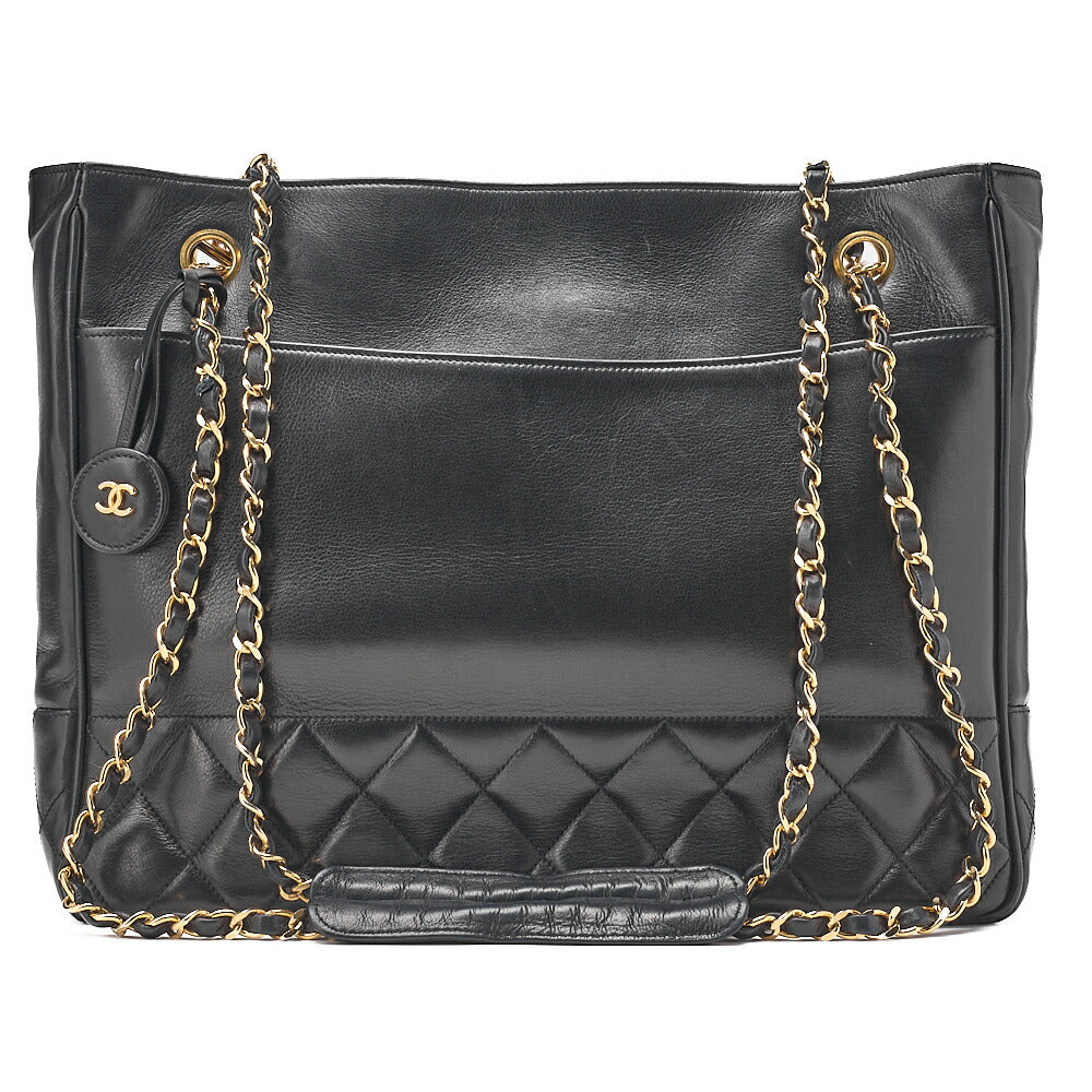 CHANEL Matelasse with Pull Charm Double Chain Shoulder Lambskin Black Gold-Tone Hardware, Pre-Owned