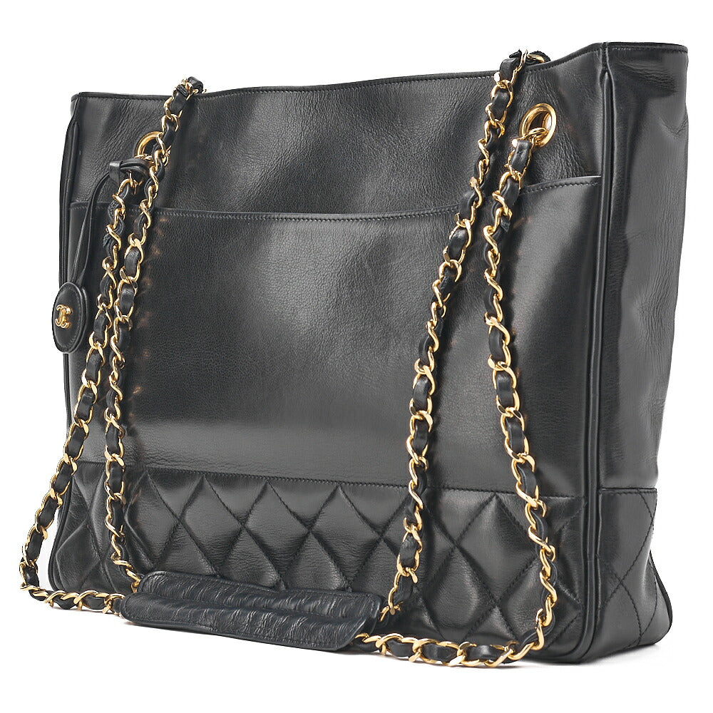 CHANEL Matelasse with Pull Charm Double Chain Shoulder Lambskin Black Gold-Tone Hardware, Pre-Owned