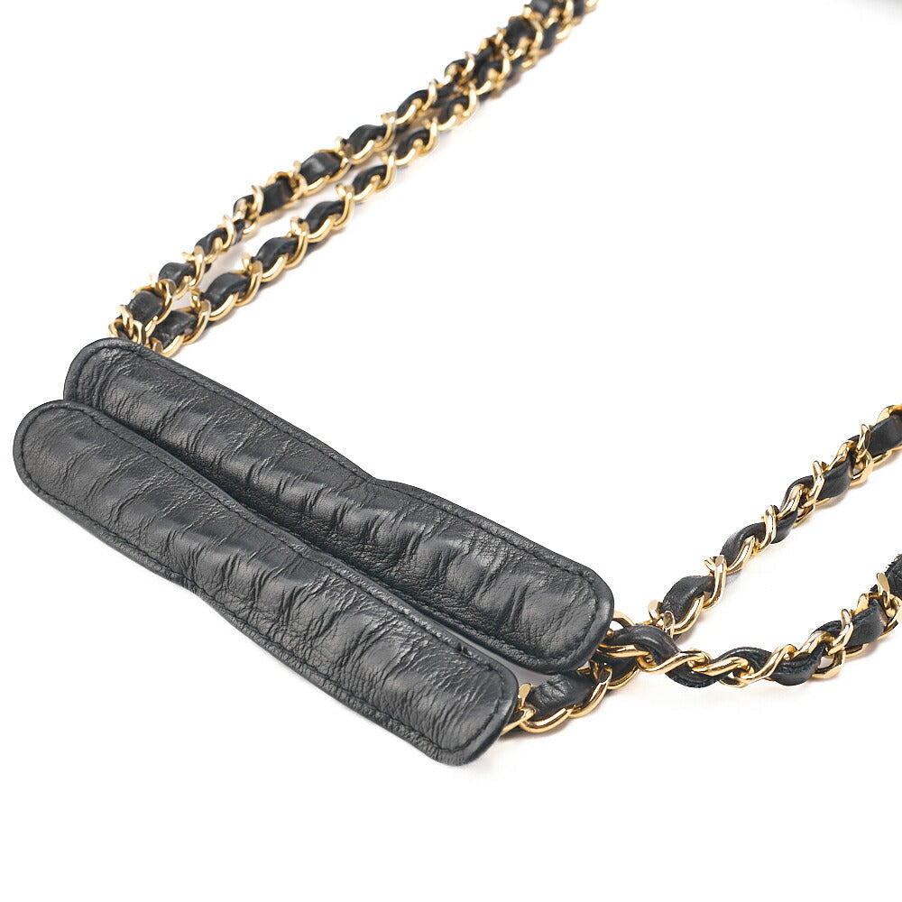 CHANEL Matelasse with Pull Charm Double Chain Shoulder Lambskin Black Gold-Tone Hardware, Pre-Owned