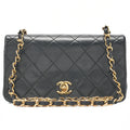 CHANEL Lambskin Mini Matelasse Full Flap Chain Shoulder Black Gold-Tone Hardware, Pre-Owned
