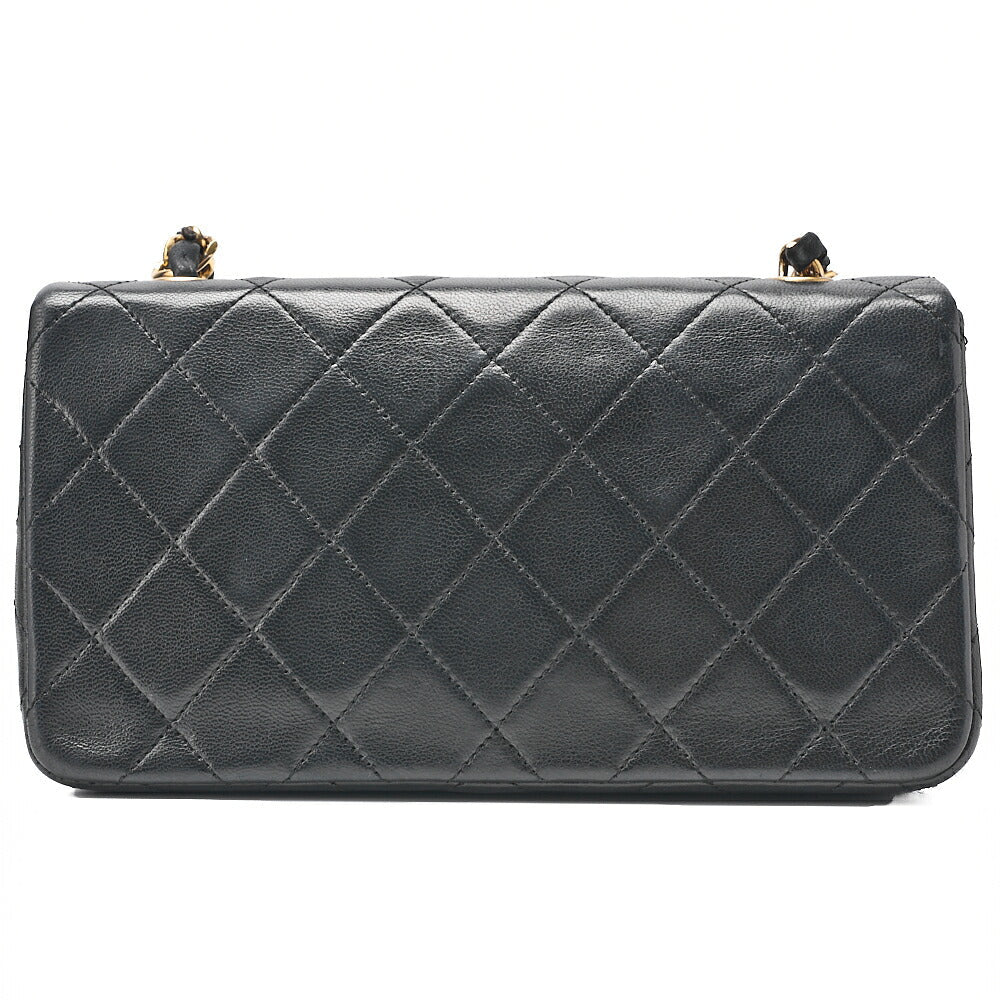 CHANEL Lambskin Mini Matelasse Full Flap Chain Shoulder Black Gold-Tone Hardware, Pre-Owned