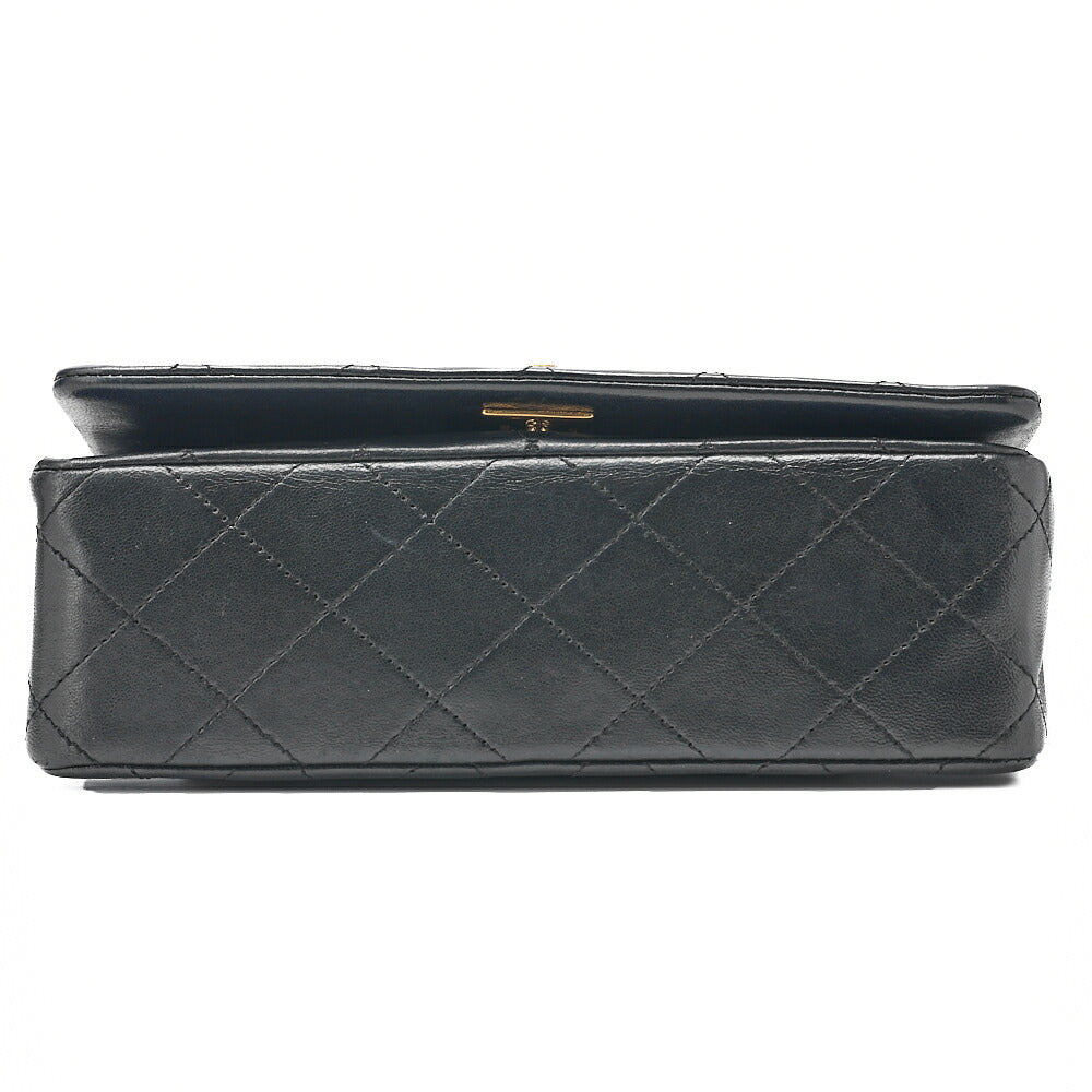 CHANEL Lambskin Mini Matelasse Full Flap Chain Shoulder Black Gold-Tone Hardware, Pre-Owned