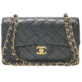 CHANEL Matelasse Double Flap 23cm Chain Shoulder Lambskin Black Gold-Tone Hardware, Pre-Owned