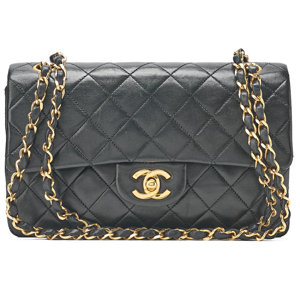 CHANEL Matelasse Double Flap 23cm Chain Shoulder Lambskin Black Gold-Tone Hardware, Pre-Owned