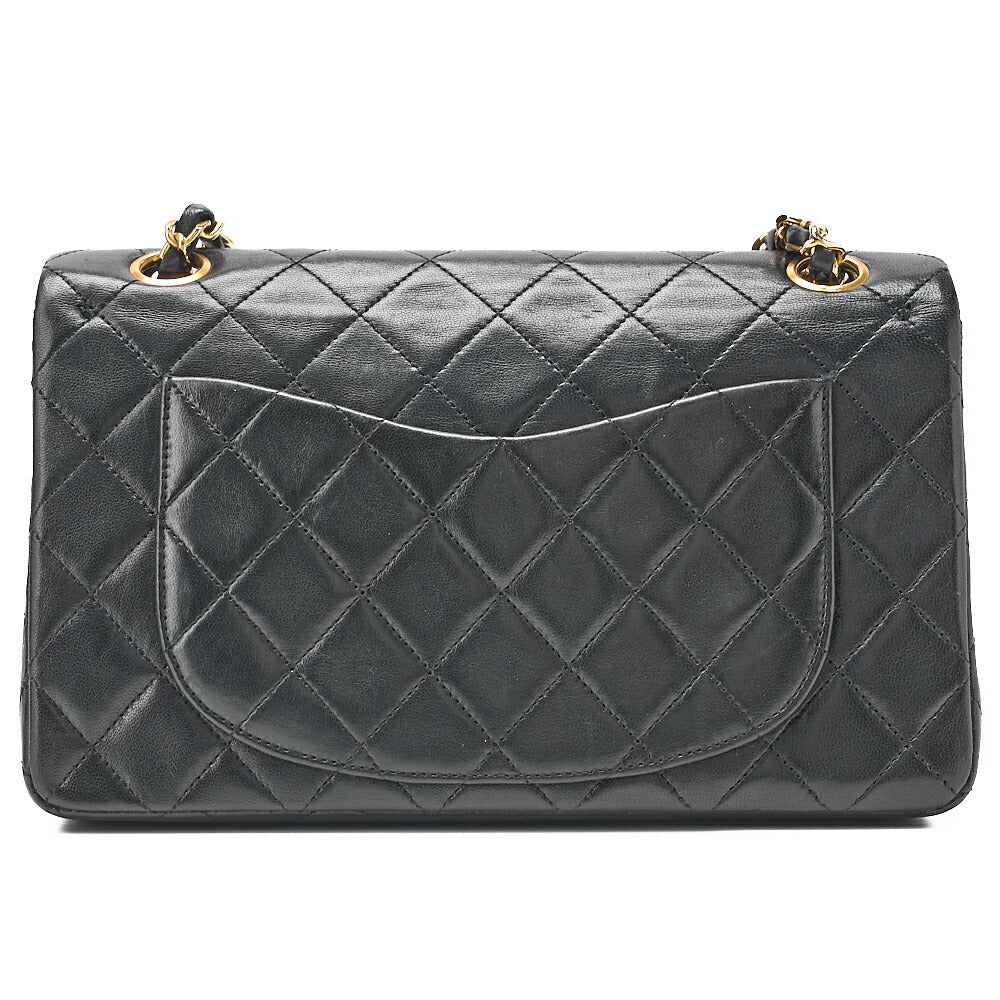 CHANEL Matelasse Double Flap 23cm Chain Shoulder Lambskin Black Gold-Tone Hardware, Pre-Owned