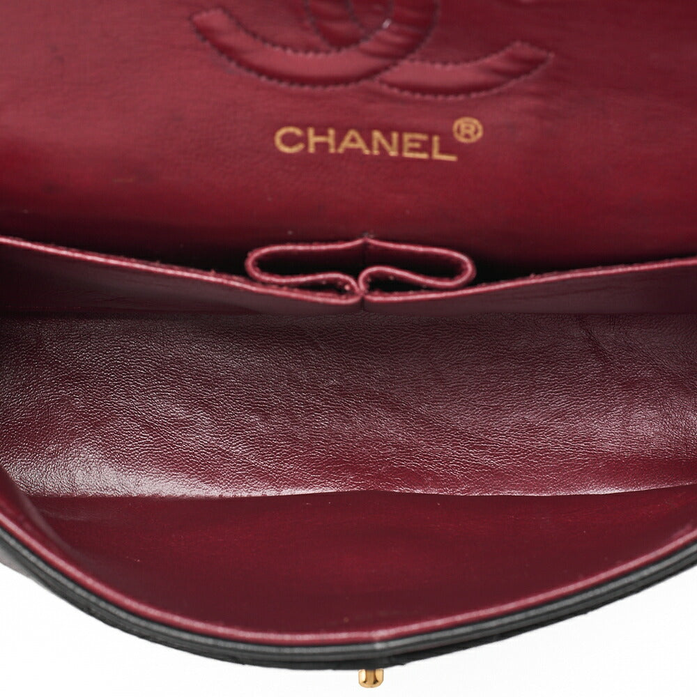 CHANEL Matelasse Double Flap 23cm Chain Shoulder Lambskin Black Gold-Tone Hardware, Pre-Owned