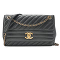 CHANEL Leather Bias Stitch Single Chain Shoulder Black Gold-Tone Hardware, Pre-Owned