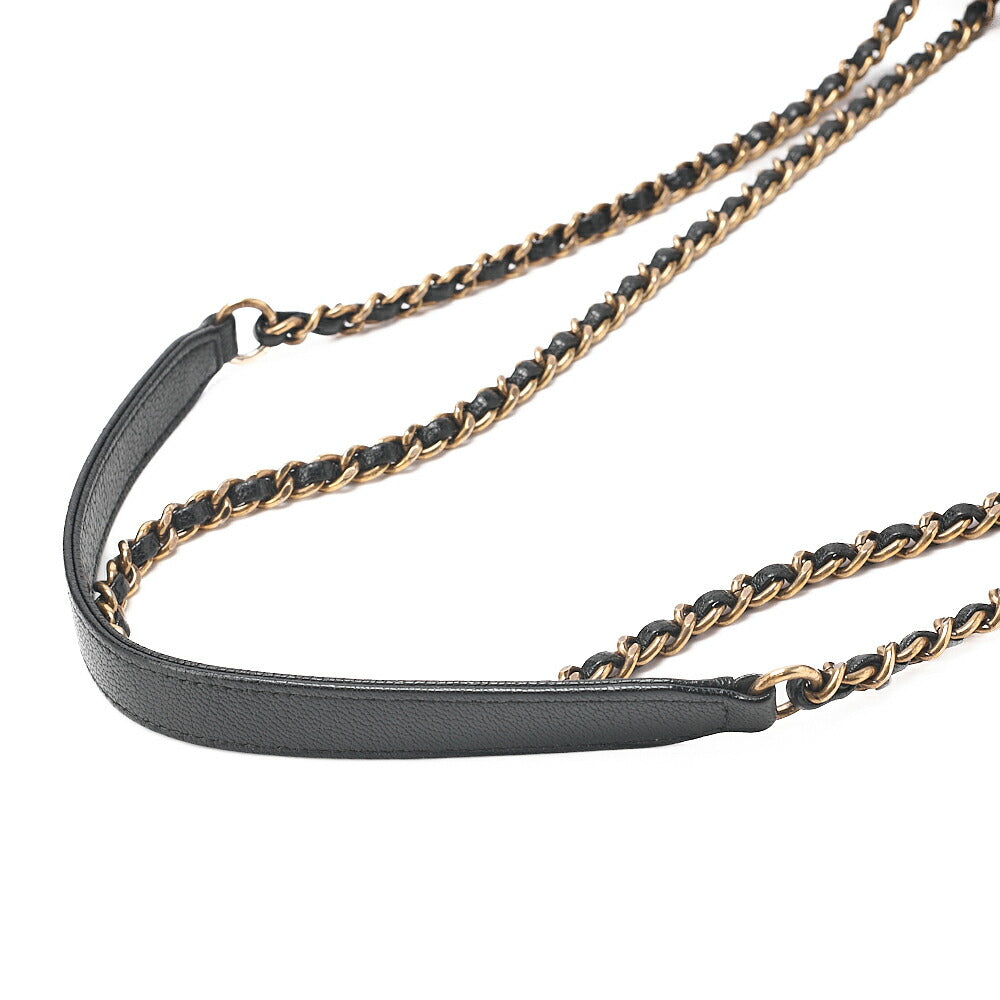 CHANEL Leather Bias Stitch Single Chain Shoulder Black Gold-Tone Hardware, Pre-Owned