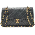 CHANEL Matelasse 23cm Double Flap Chain Shoulder Bag Lambskin Black Gold-Tone Hardware, Pre-Owned