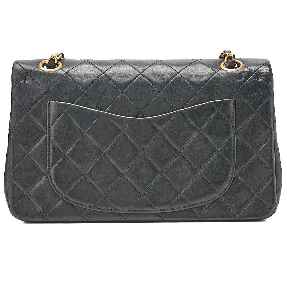 CHANEL Matelasse 23cm Double Flap Chain Shoulder Bag Lambskin Black Gold-Tone Hardware, Pre-Owned