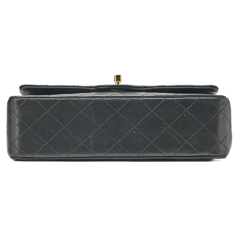 CHANEL Matelasse 23cm Double Flap Chain Shoulder Bag Lambskin Black Gold-Tone Hardware, Pre-Owned