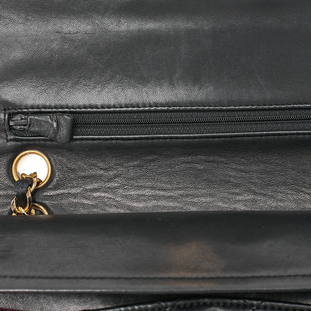 CHANEL Matelasse 23cm Double Flap Chain Shoulder Bag Lambskin Black Gold-Tone Hardware, Pre-Owned