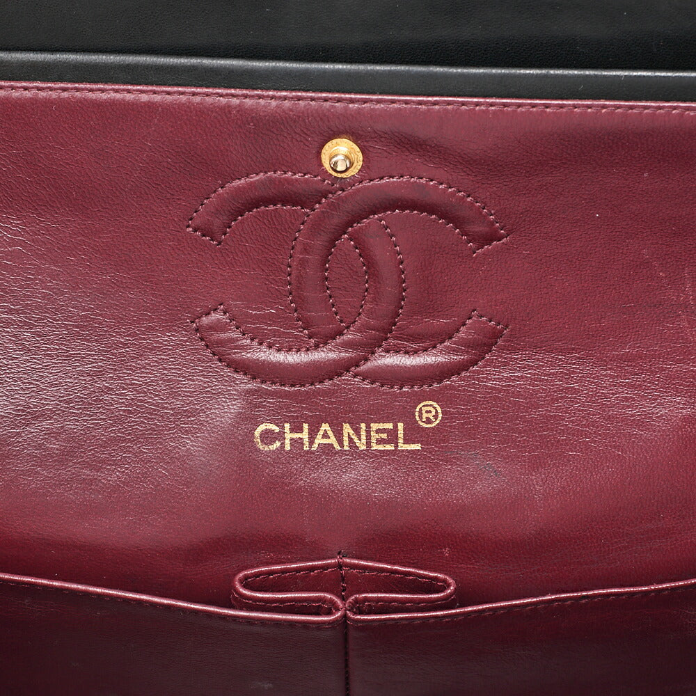 CHANEL Matelasse 23cm Double Flap Chain Shoulder Bag Lambskin Black Gold-Tone Hardware, Pre-Owned