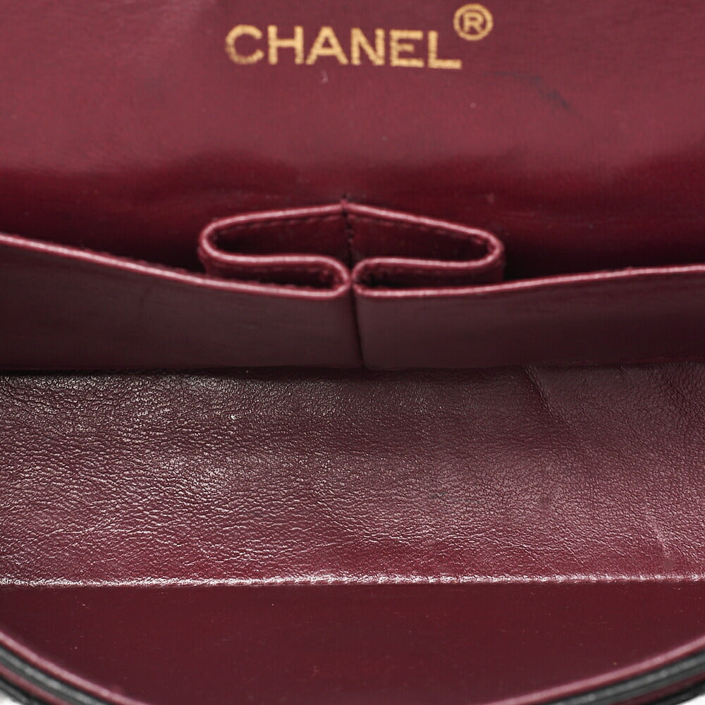 CHANEL Matelasse 23cm Double Flap Chain Shoulder Bag Lambskin Black Gold-Tone Hardware, Pre-Owned