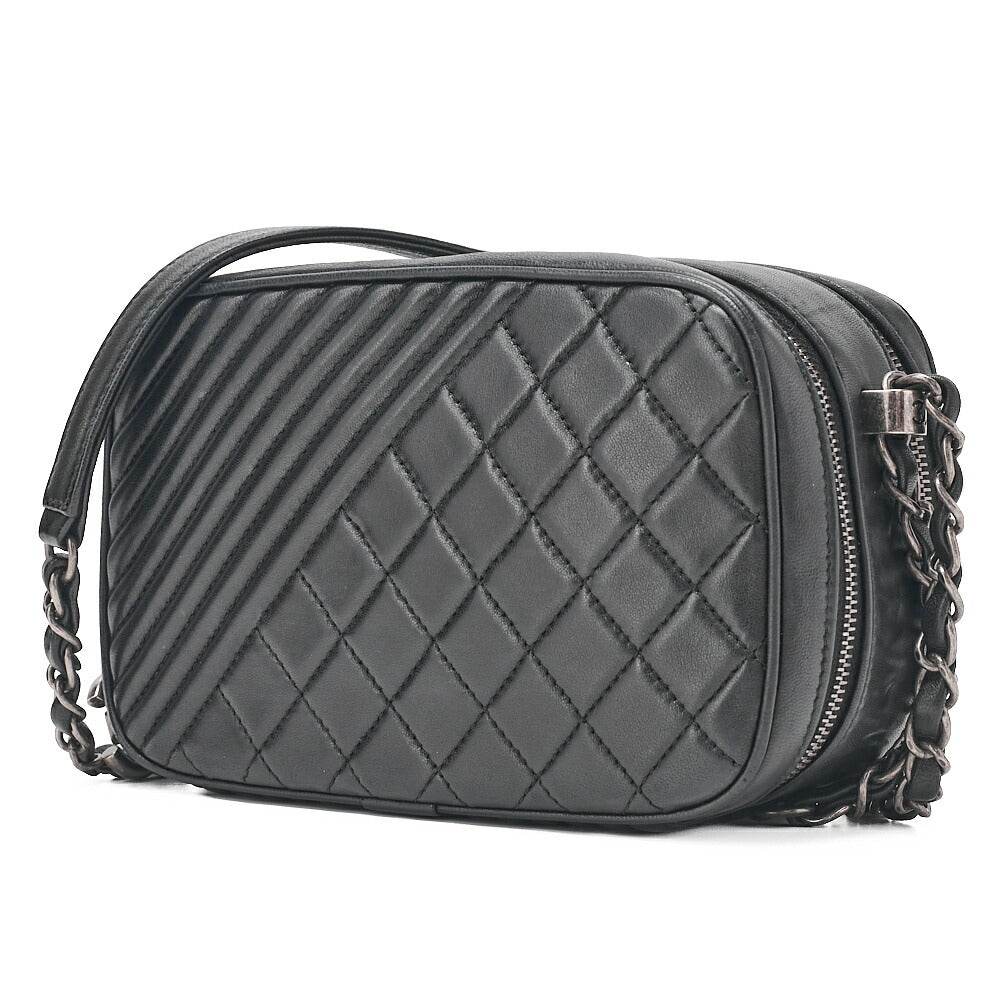 CHANEL Lambskin Cocoboy Camera Bag Chain Shoulder Black Silver-Tone Hardware, Pre-Owned