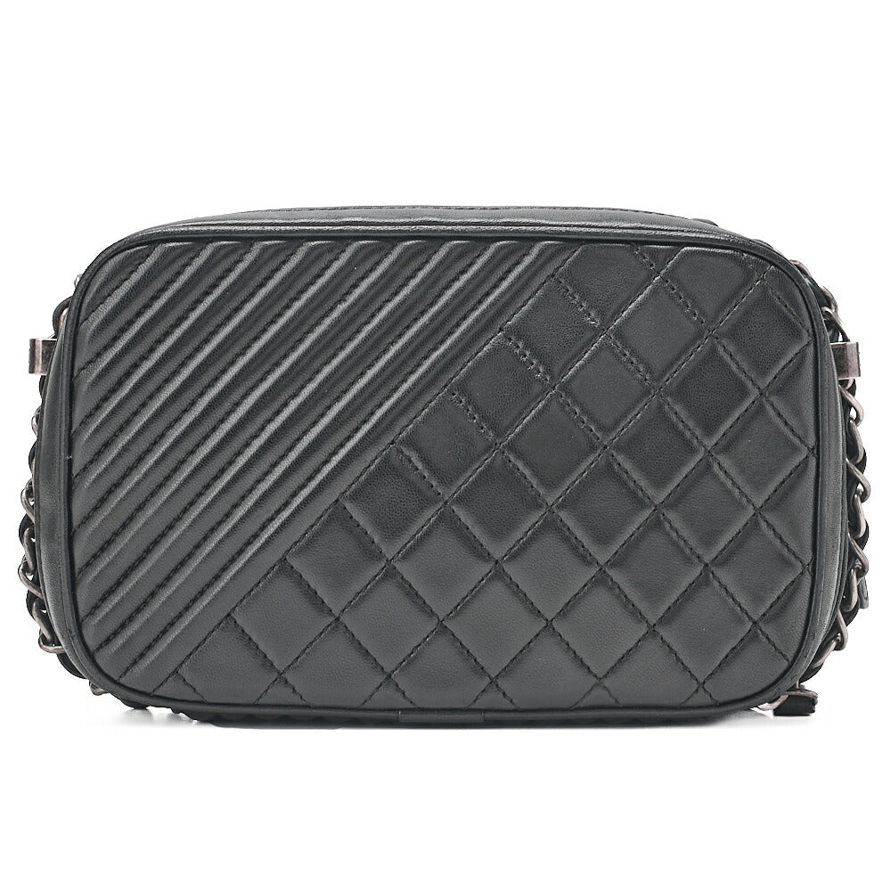 CHANEL Lambskin Cocoboy Camera Bag Chain Shoulder Black Silver-Tone Hardware, Pre-Owned