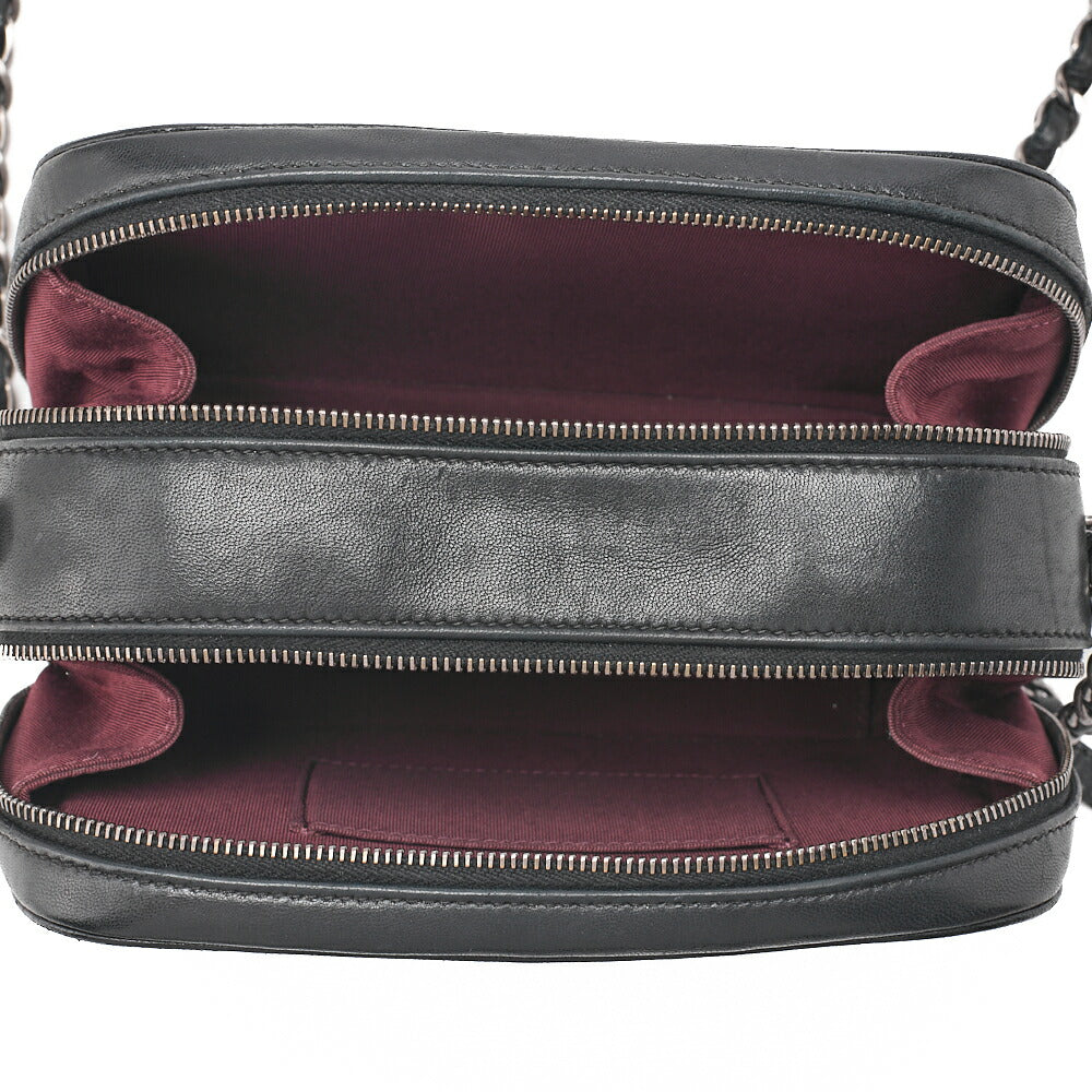 CHANEL Lambskin Cocoboy Camera Bag Chain Shoulder Black Silver-Tone Hardware, Pre-Owned