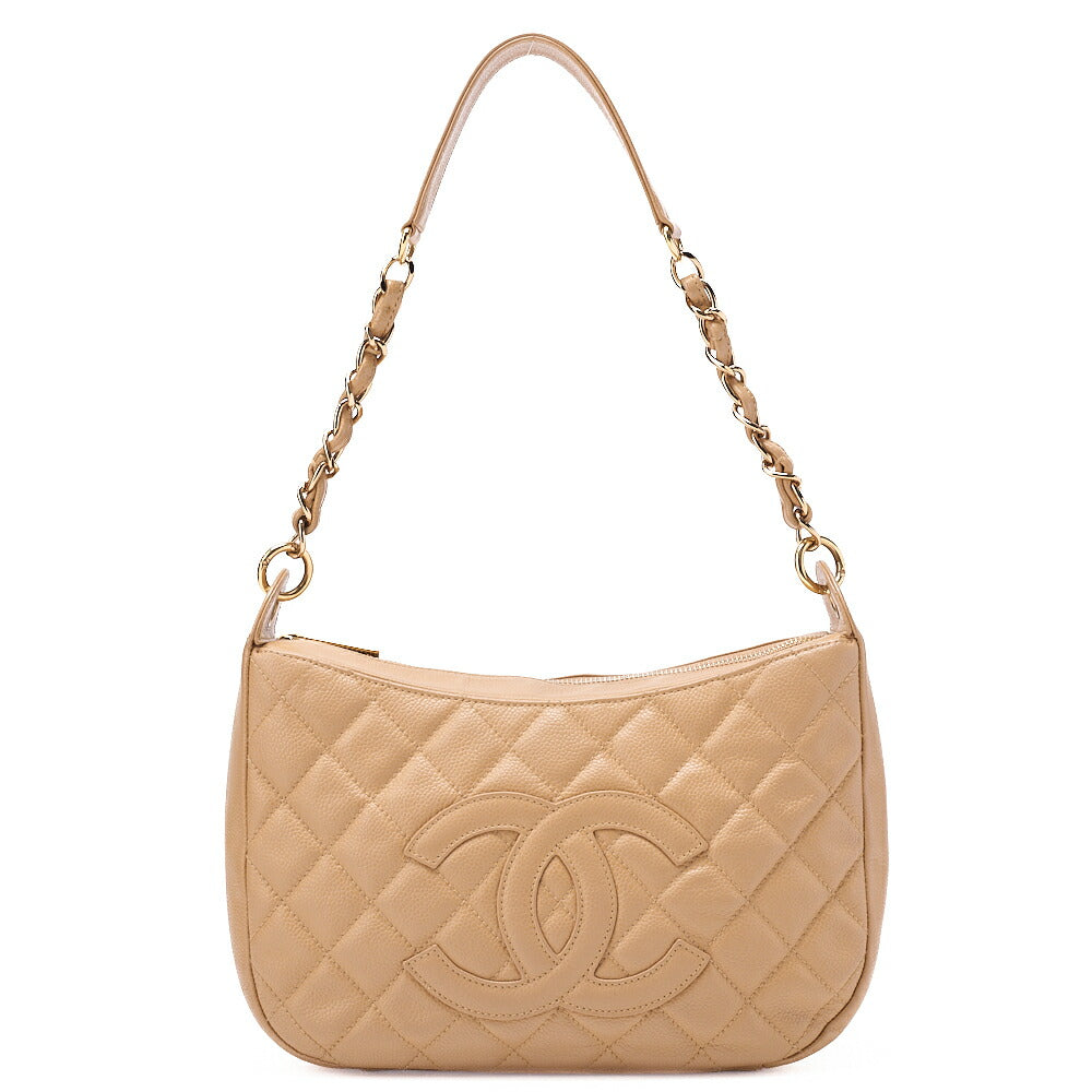 CHANEL Caviar Skin Coco Mark One-Shoulder Bag Beige Gold-Tone Hardware, Pre-Owned