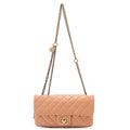 CHANEL Lambskin Matelasse 25cm Single Flap Logo Chain Shoulder Beige Gold-Tone Hardware, Pre-Owned