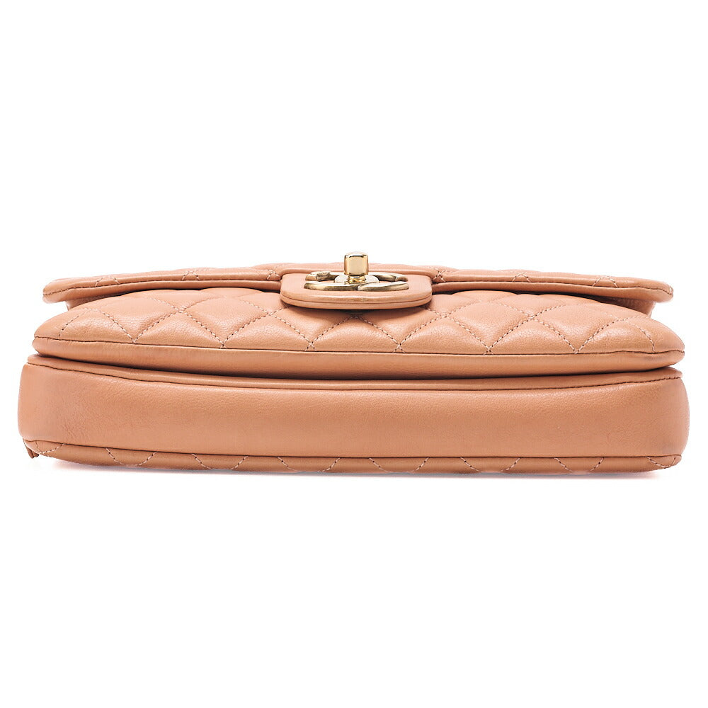 CHANEL Lambskin Matelasse 25cm Single Flap Logo Chain Shoulder Beige Gold-Tone Hardware, Pre-Owned