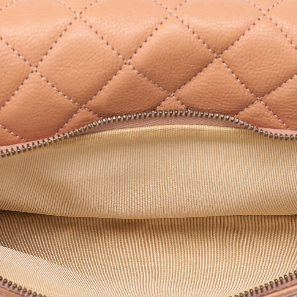 CHANEL Lambskin Matelasse 25cm Single Flap Logo Chain Shoulder Beige Gold-Tone Hardware, Pre-Owned