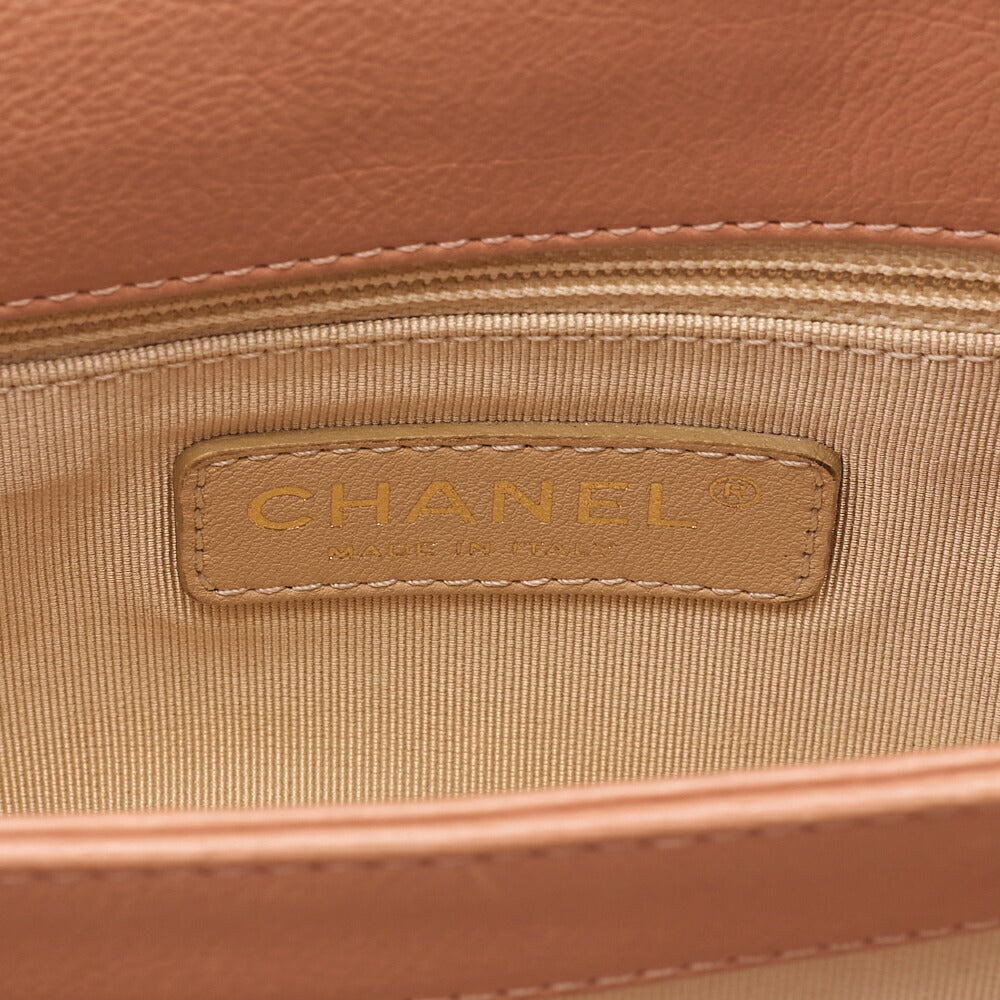 CHANEL Lambskin Matelasse 25cm Single Flap Logo Chain Shoulder Beige Gold-Tone Hardware, Pre-Owned