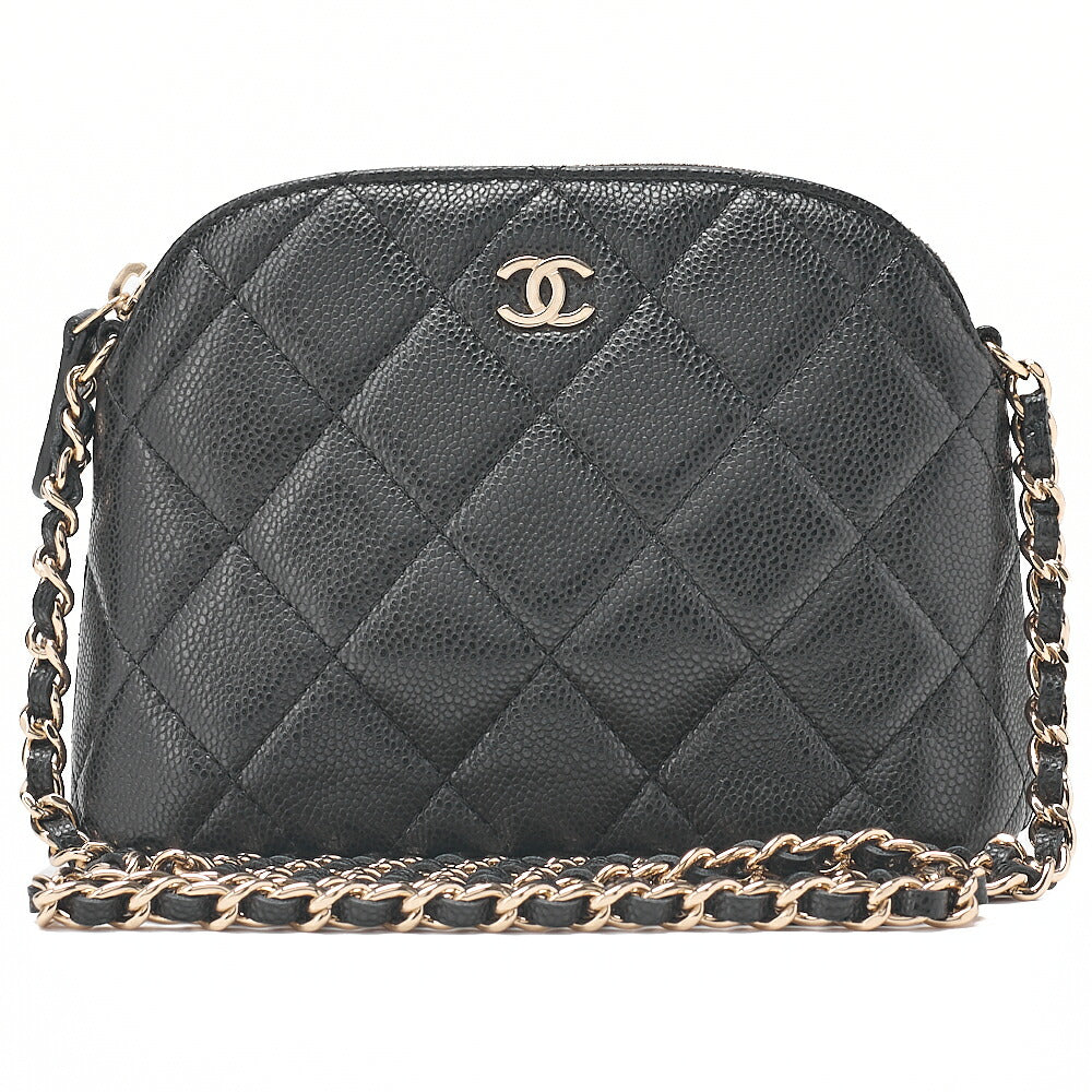 CHANEL Chain Shoulder Bag Minimat Telass? 16 Caviar Skin Black Gold-Tone Hardware, Pre-Owned