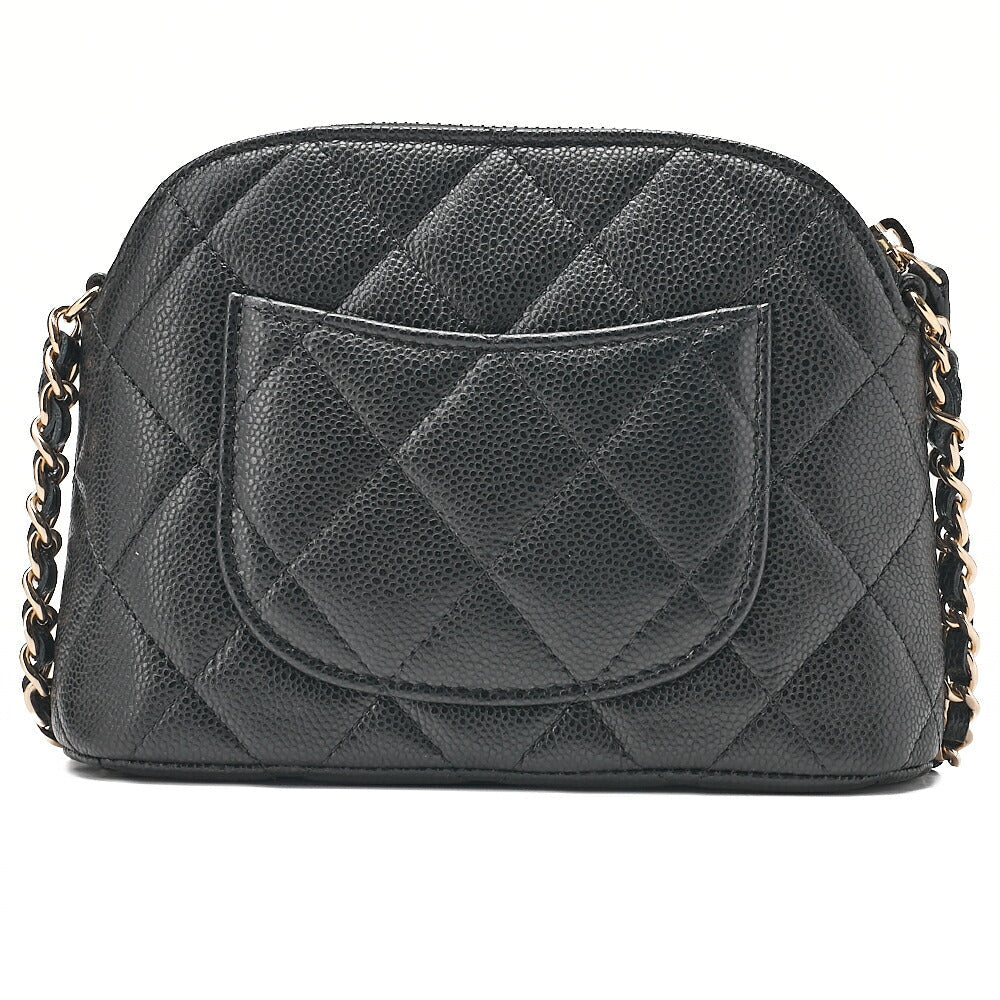 CHANEL Chain Shoulder Bag Minimat Telass? 16 Caviar Skin Black Gold-Tone Hardware, Pre-Owned