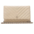 CHANEL Chain Wallet Matelasse V-Stitch Lambskin Beige Silver-Tone Hardware, Pre-Owned