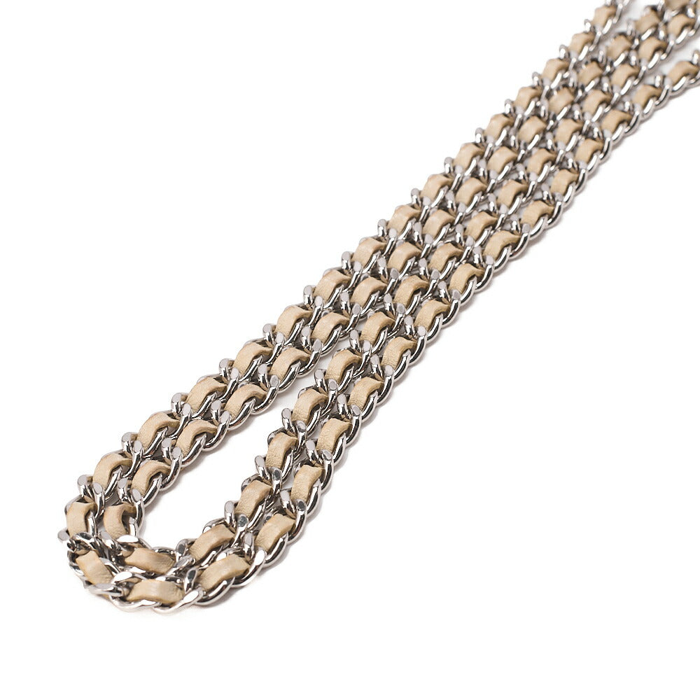 CHANEL Chain Wallet Matelasse V-Stitch Lambskin Beige Silver-Tone Hardware, Pre-Owned
