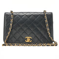 CHANEL Lambskin Matelasse Full Flap 22cm Turn Lock Chain Shoulder Black Gold-Tone Hardware, Pre-Owned