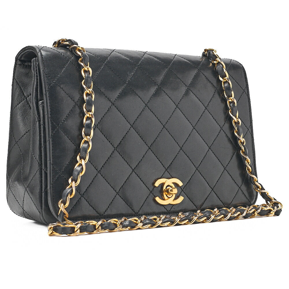 CHANEL Lambskin Matelasse Full Flap 22cm Turn Lock Chain Shoulder Black Gold-Tone Hardware, Pre-Owned