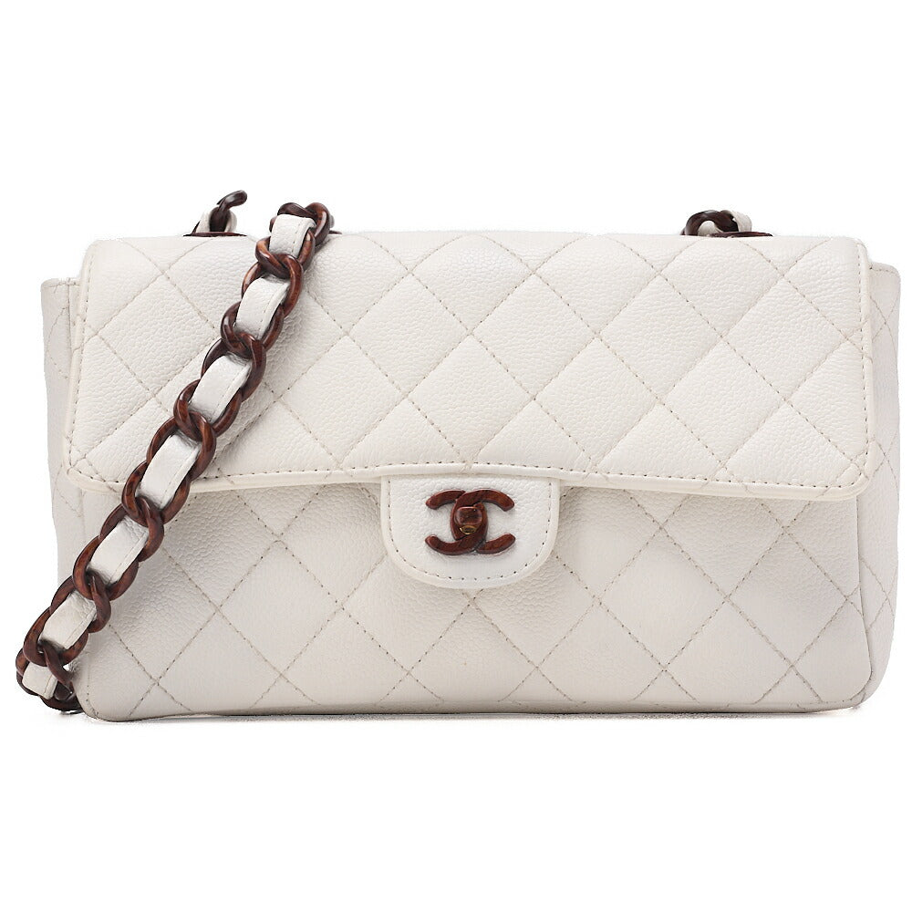 CHANEL Wood Chain Shoulder Bag Caviar Skin Wood Pattern Single White Gold-Tone Hardware, Pre-Owned
