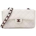 CHANEL Wood Chain Shoulder Bag Caviar Skin Wood Pattern Single White Gold-Tone Hardware, Pre-Owned