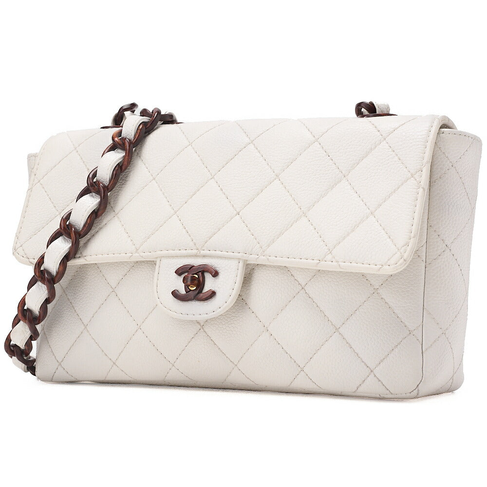 CHANEL Wood Chain Shoulder Bag Caviar Skin Wood Pattern Single White Gold-Tone Hardware, Pre-Owned