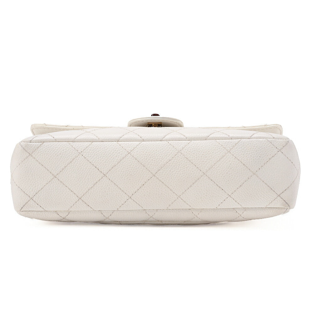 CHANEL Wood Chain Shoulder Bag Caviar Skin Wood Pattern Single White Gold-Tone Hardware, Pre-Owned