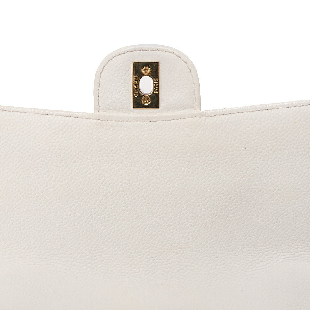 CHANEL Wood Chain Shoulder Bag Caviar Skin Wood Pattern Single White Gold-Tone Hardware, Pre-Owned